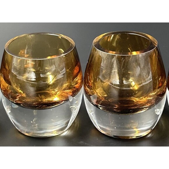 Mikasa Amber Glass Votive Candle Holders with Clear Glass Bottoms Set of 2 - Picture 2 of 5